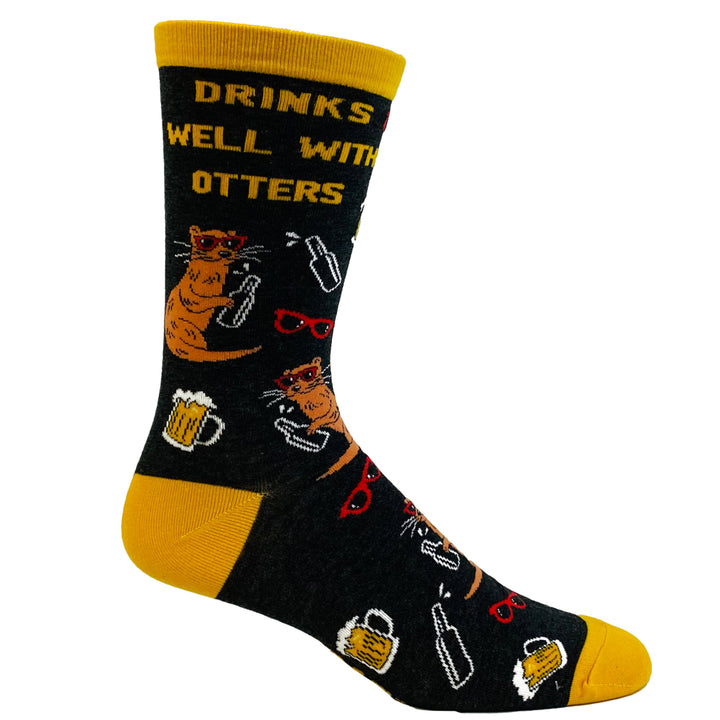 Mens Drinks Well With Otters Socks Funny Beer Party Novelty Drinking Footwear Image 6