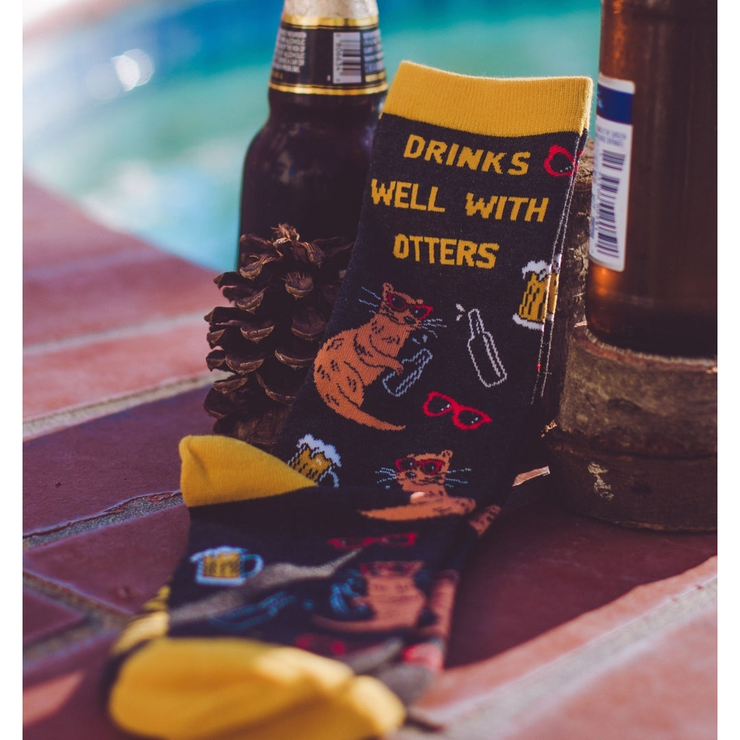 Mens Drinks Well With Otters Socks Funny Beer Party Novelty Drinking Footwear Image 7