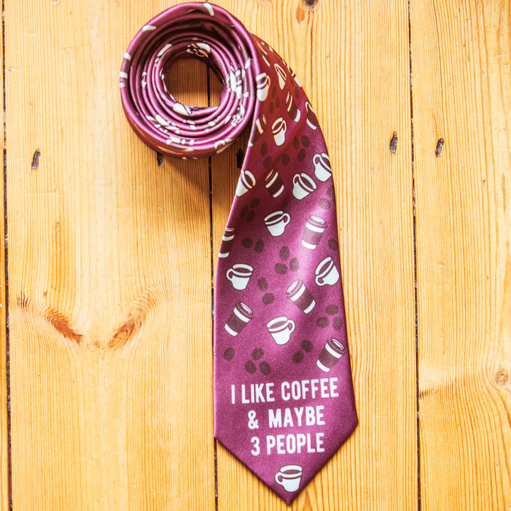 I Like Coffee And Maybe 3 People Necktie Novelty Ties for Men Coffee Funny Ties for Guys Image 2