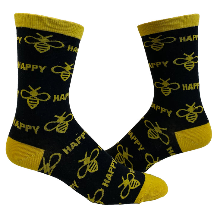 Womens Bee Happy Novelty Socks Funny Bumble Bee Motivational Graphic Footwear Image 1