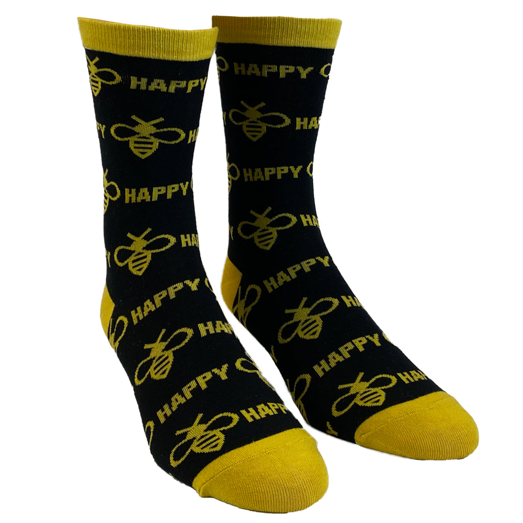 Womens Bee Happy Novelty Socks Funny Bumble Bee Motivational Graphic Footwear Image 2