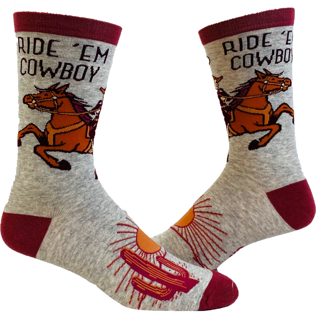 Mens Ride Em Cowboy Socks Funny Horseback Riding Desert Sun Novelty Western Footwear Image 1