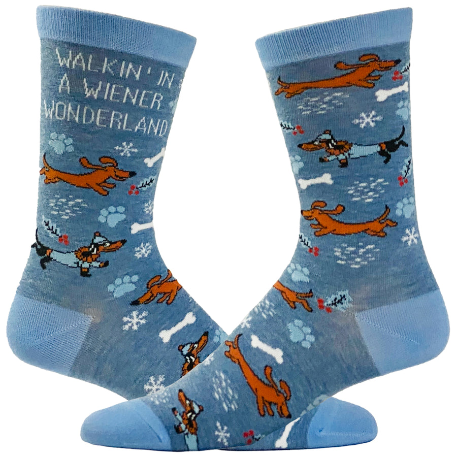 Women's Walkin In A Wiener Wonderland Socks Funny Winer Weather Christmas Dog Lover Footwear Image 1