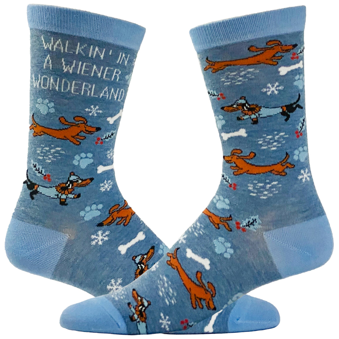 Womens Walkin In A Wiener Wonderland Socks Funny Winer Weather Christmas Dog Lover Footwear Image 1