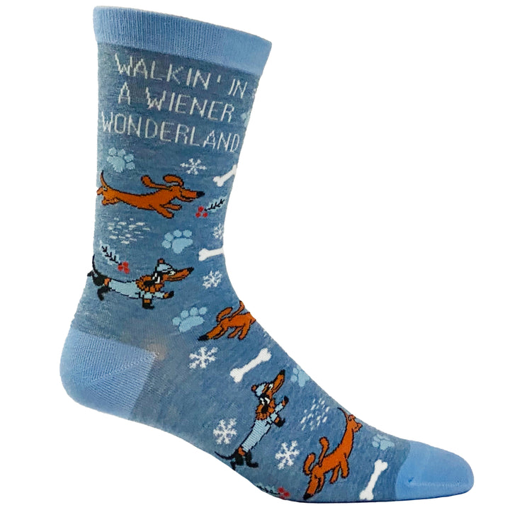 Womens Walkin In A Wiener Wonderland Socks Funny Winer Weather Christmas Dog Lover Footwear Image 6