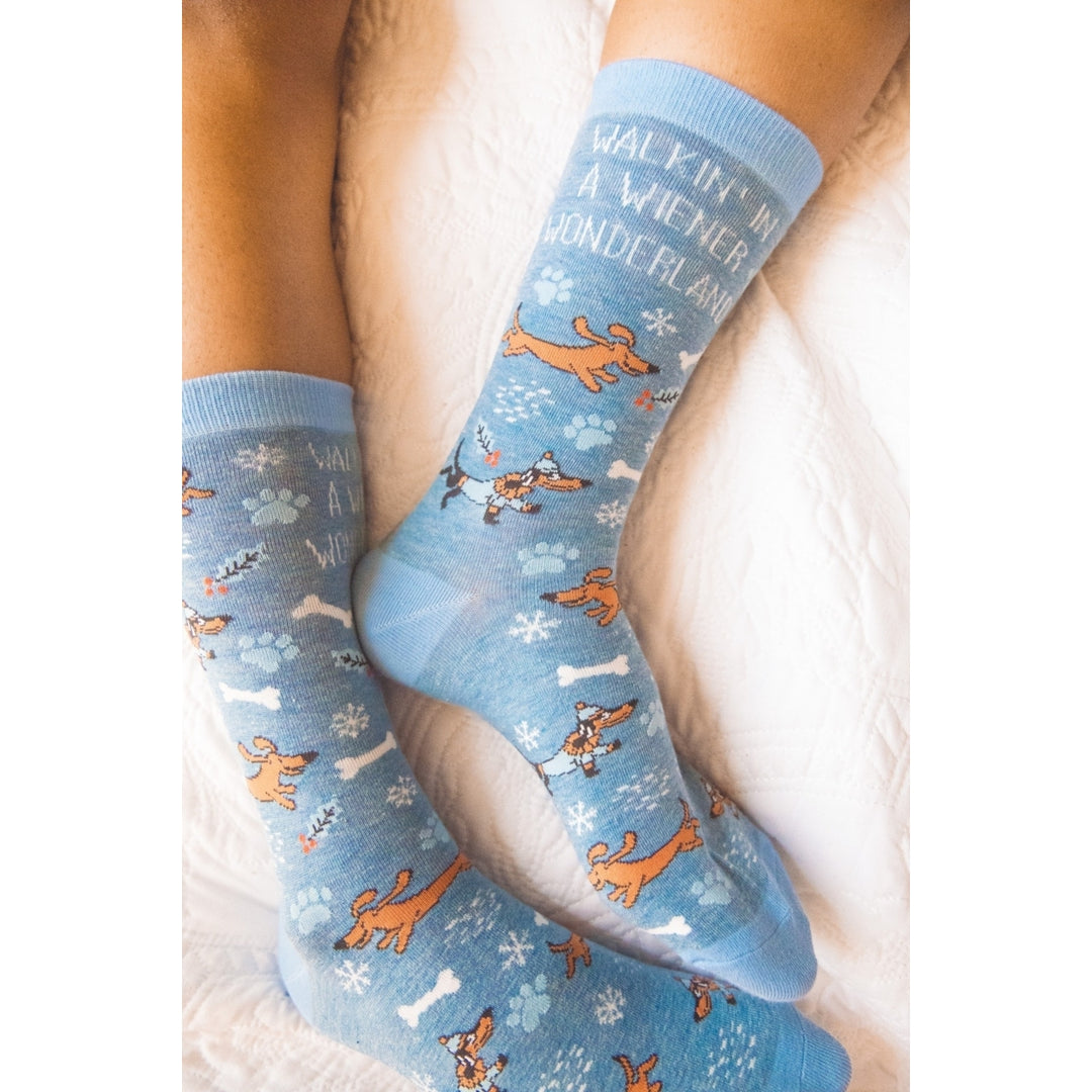 Womens Walkin In A Wiener Wonderland Socks Funny Winer Weather Christmas Dog Lover Footwear Image 7