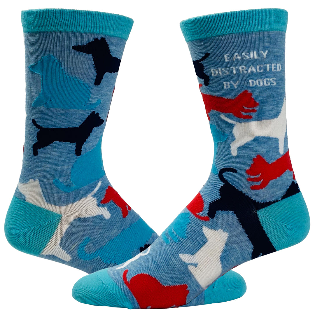 Womens Easily Distracted By Dogs Socks Funny Pet Puppy Dog Lover Novelty Footwear Image 1