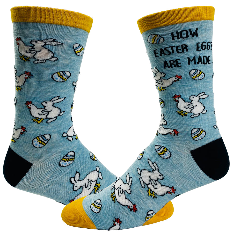 Mens How Easter Eggs Are Made Socks Funny Easter Bunny Chicken Novelty Graphic Footwear Image 1