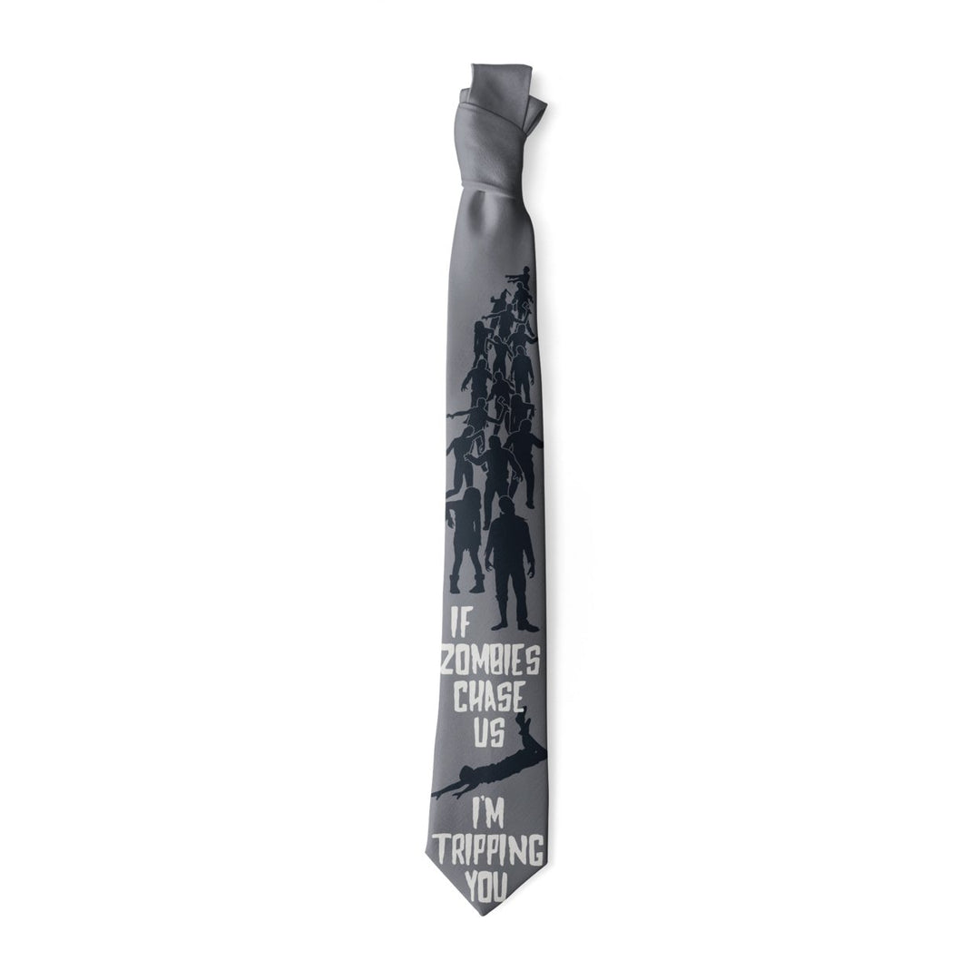 If Zombies Chase Us Im Tripping You Necktie Funny Neckties for Men Halloween Tie Mens Novelty Neckties Image 1