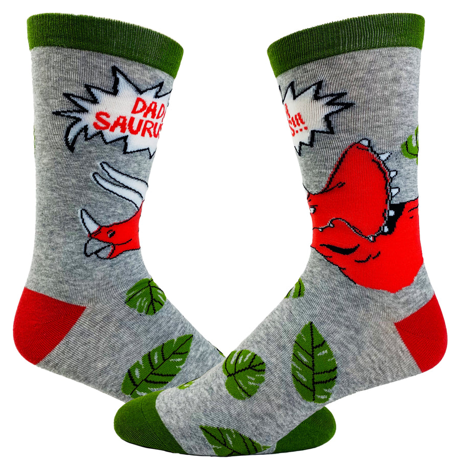Men's Dadasaurus Socks Funny Triceratops Father's Day Dinosaur Novelty Footwear Image 1