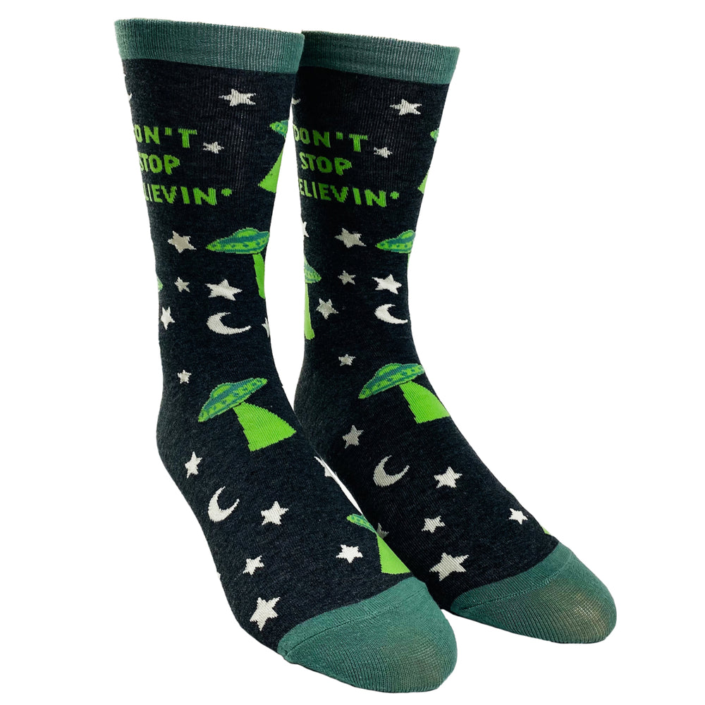 Youth Dont Stop Believin Socks Funny UFO Space Alien Sci Fi Footwear Image 2