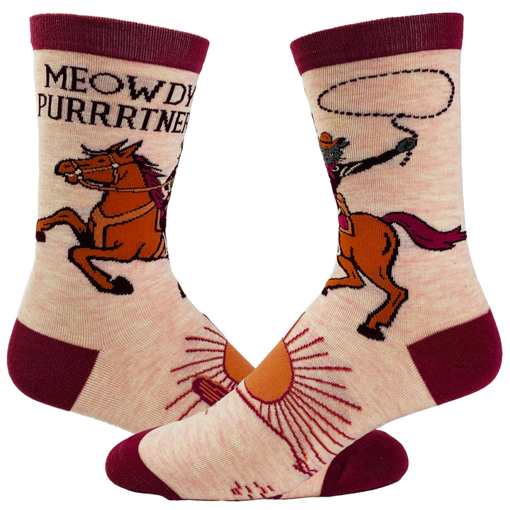Youth Meowdy Purrtner Socks Funny Howdy Partner Cowboy Cat Novelty Footwear Image 1