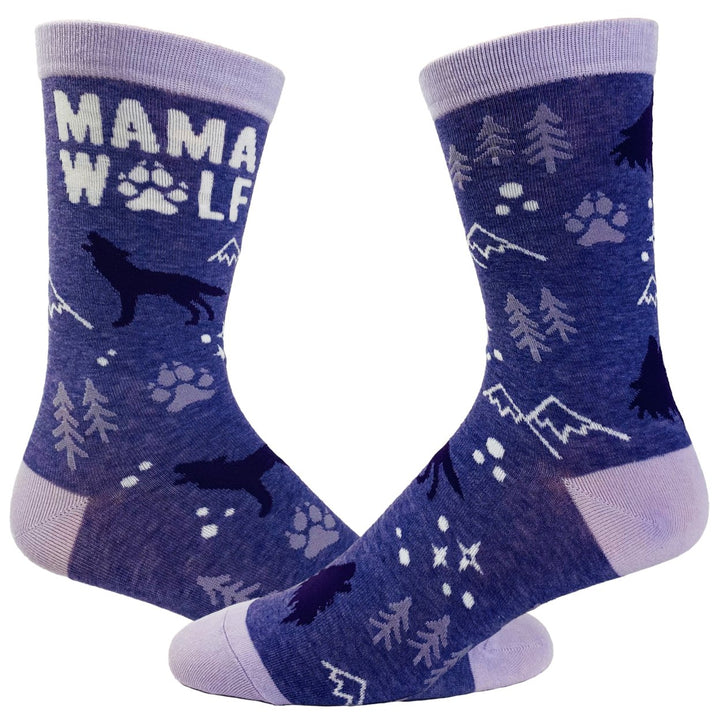 Womens Mama Wolf Socks Funny Camping Mothers Day Novelty Footwear Image 1