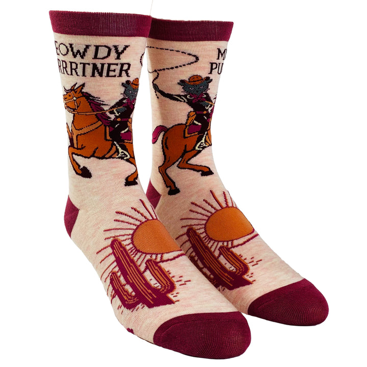 Youth Meowdy Purrtner Socks Funny Howdy Partner Cowboy Cat Novelty Footwear Image 2