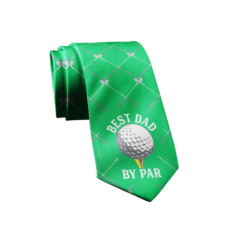 Best Dad By Par Necktie Funny Neckties for Men Cool Golfing Tie Golf Novelty Ties for Men Image 1