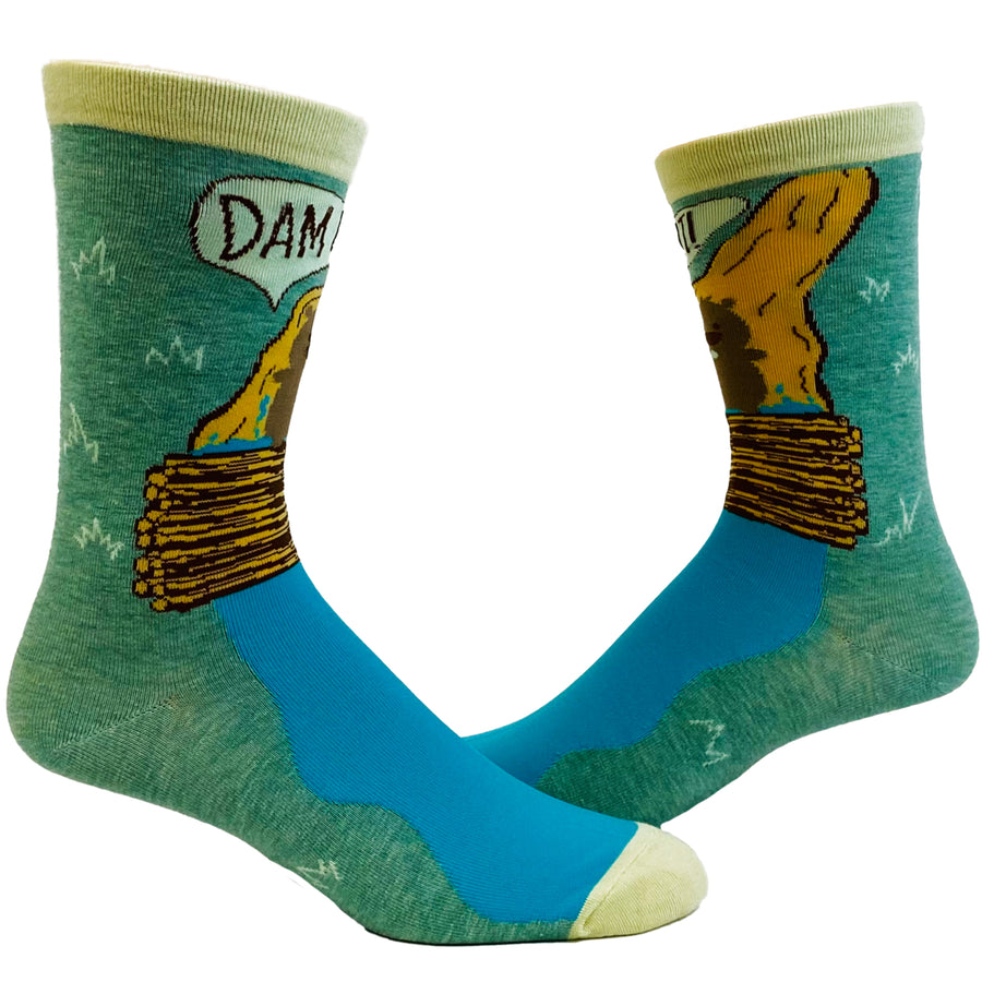 Mens Dam It Socks Funny Beaver Dam Camping Novelty Graphic Footwear Image 1