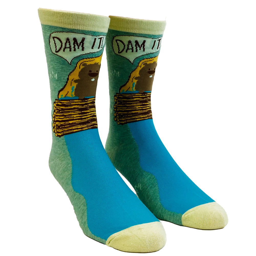 Mens Dam It Socks Funny Beaver Dam Camping Novelty Graphic Footwear Image 2