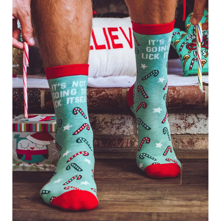 Mens Its Not Going To Lick Itself Socks Funny Christmas Candycane Holiday Graphic Footwear Image 7