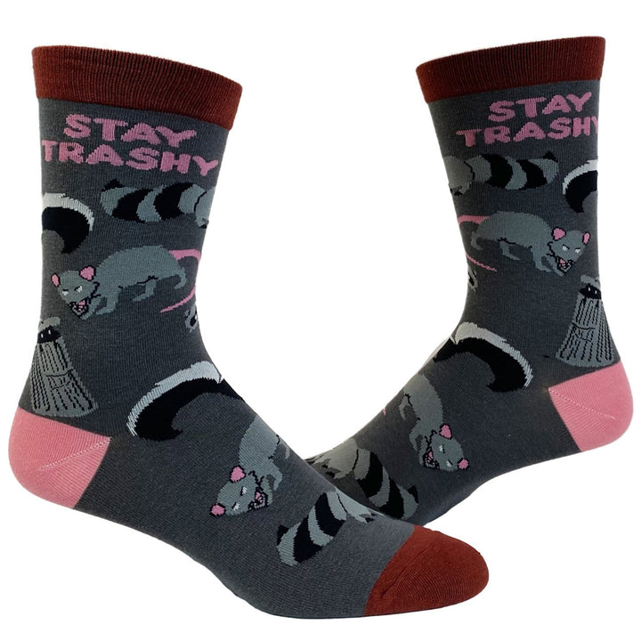 Womens Stay Trashy Socks Funny Garbage Raccoons Sarcastic Novelty Footwear Image 1