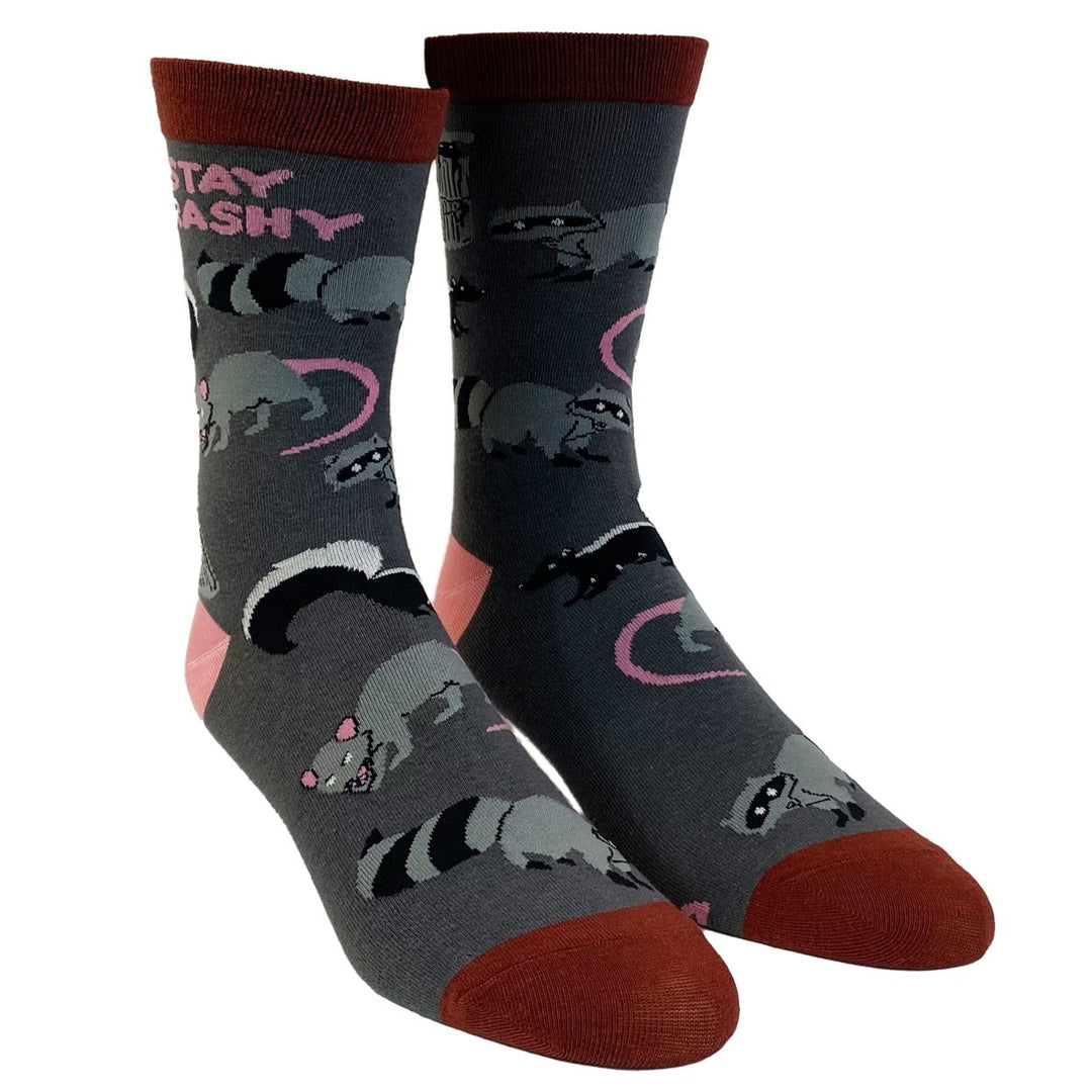 Womens Stay Trashy Socks Funny Garbage Raccoons Sarcastic Novelty Footwear Image 2