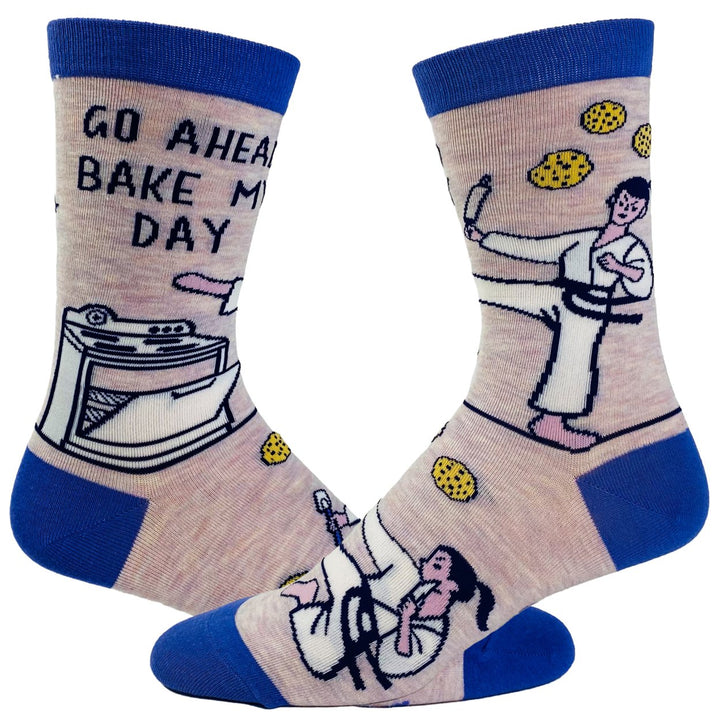 Womens Go Ahead Bake My Day Socks Funny Karate Baking Cookies Kitchen Novelty Footwear Image 1