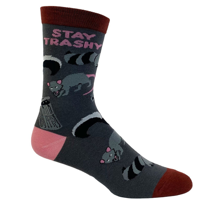 Womens Stay Trashy Socks Funny Garbage Raccoons Sarcastic Novelty Footwear Image 6