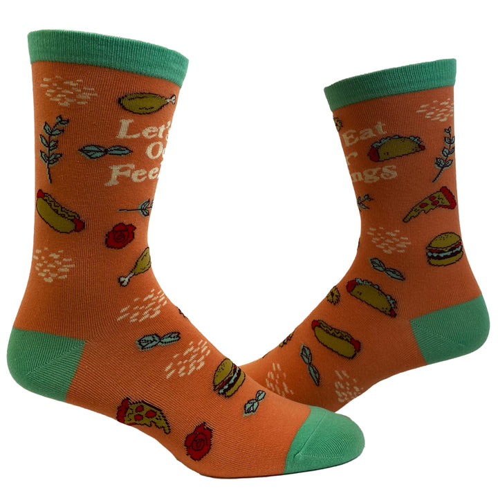 Womens Lets Eat Our Feelings Socks Funny Snacks Junk Food Hot Dog Pizza Cheeseburger Footwear Image 1