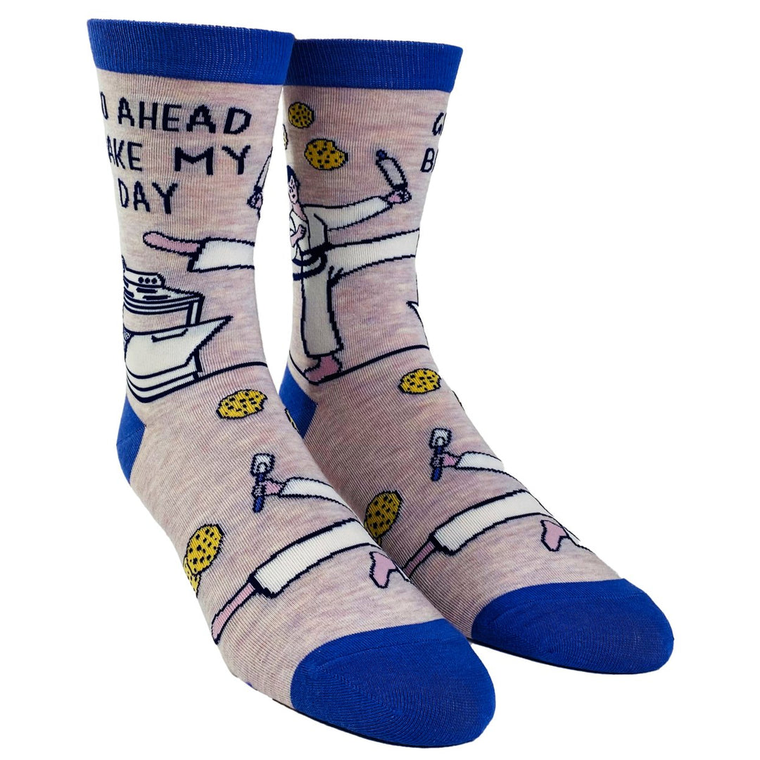 Womens Go Ahead Bake My Day Socks Funny Karate Baking Cookies Kitchen Novelty Footwear Image 2