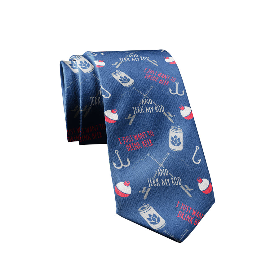 I Just Want To Drink Beer And Jerk My Rod Necktie Funny Neckties for Men Fishing Tie Mens Novelty Neckties Fisherman Image 1