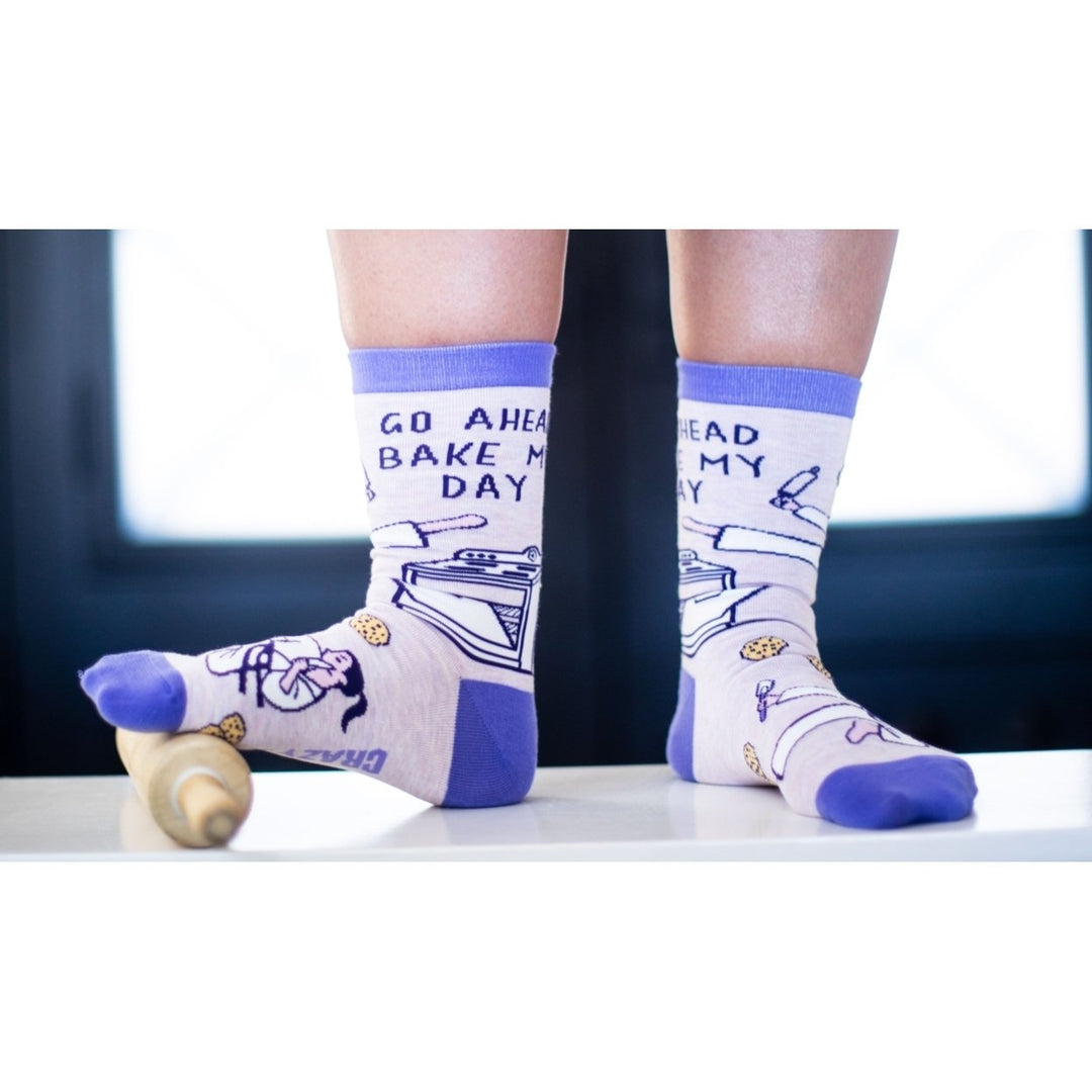 Womens Go Ahead Bake My Day Socks Funny Karate Baking Cookies Kitchen Novelty Footwear Image 8