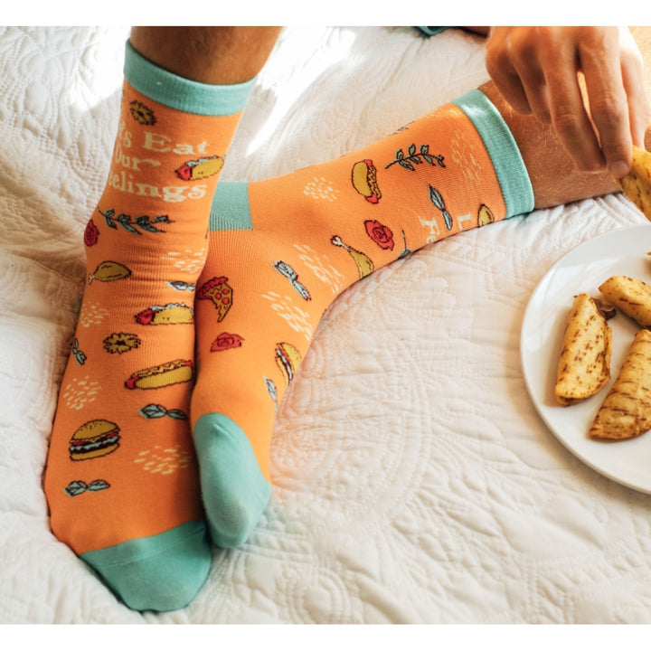 Womens Lets Eat Our Feelings Socks Funny Snacks Junk Food Hot Dog Pizza Cheeseburger Footwear Image 7