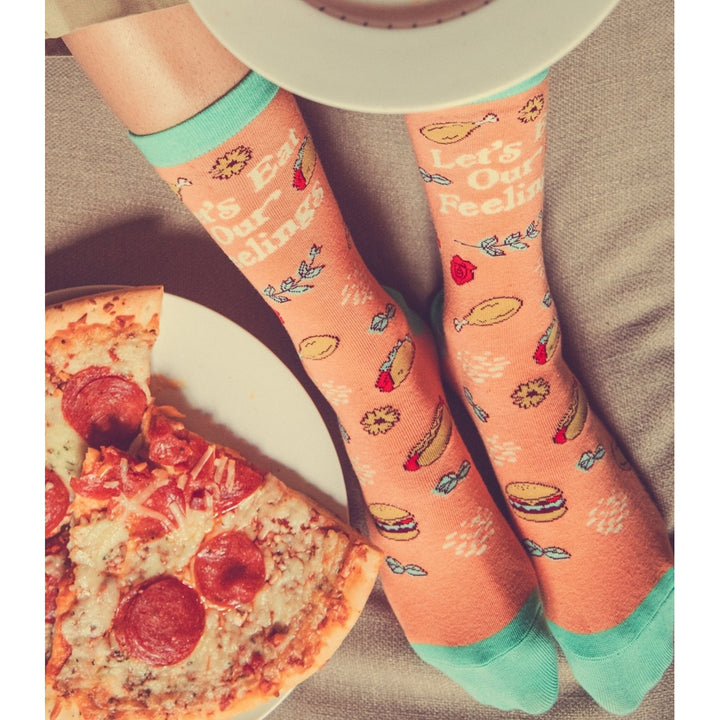 Womens Lets Eat Our Feelings Socks Funny Snacks Junk Food Hot Dog Pizza Cheeseburger Footwear Image 8