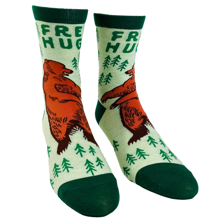 Youth Free Hugs Socks Funny Bear Woods Camping Outdoors Novelty Footwear Image 2