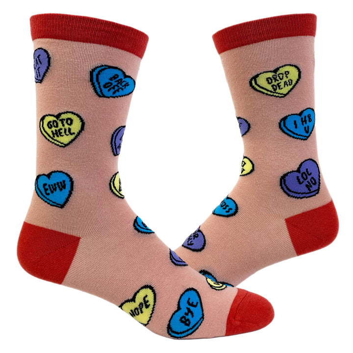 Womens Offensive Candy Heart Socks Funny Valentines Day Insult Graphic Novelty Footwear Image 1