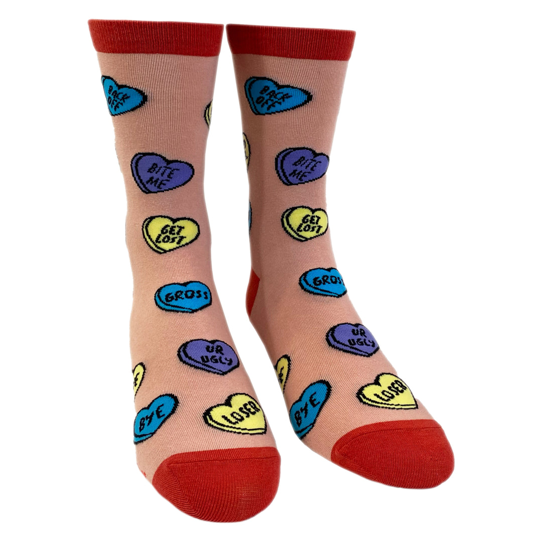 Womens Offensive Candy Heart Socks Funny Valentines Day Insult Graphic Novelty Footwear Image 2