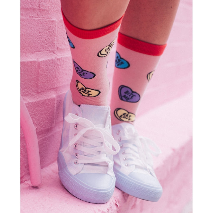 Womens Offensive Candy Heart Socks Funny Valentines Day Insult Graphic Novelty Footwear Image 7