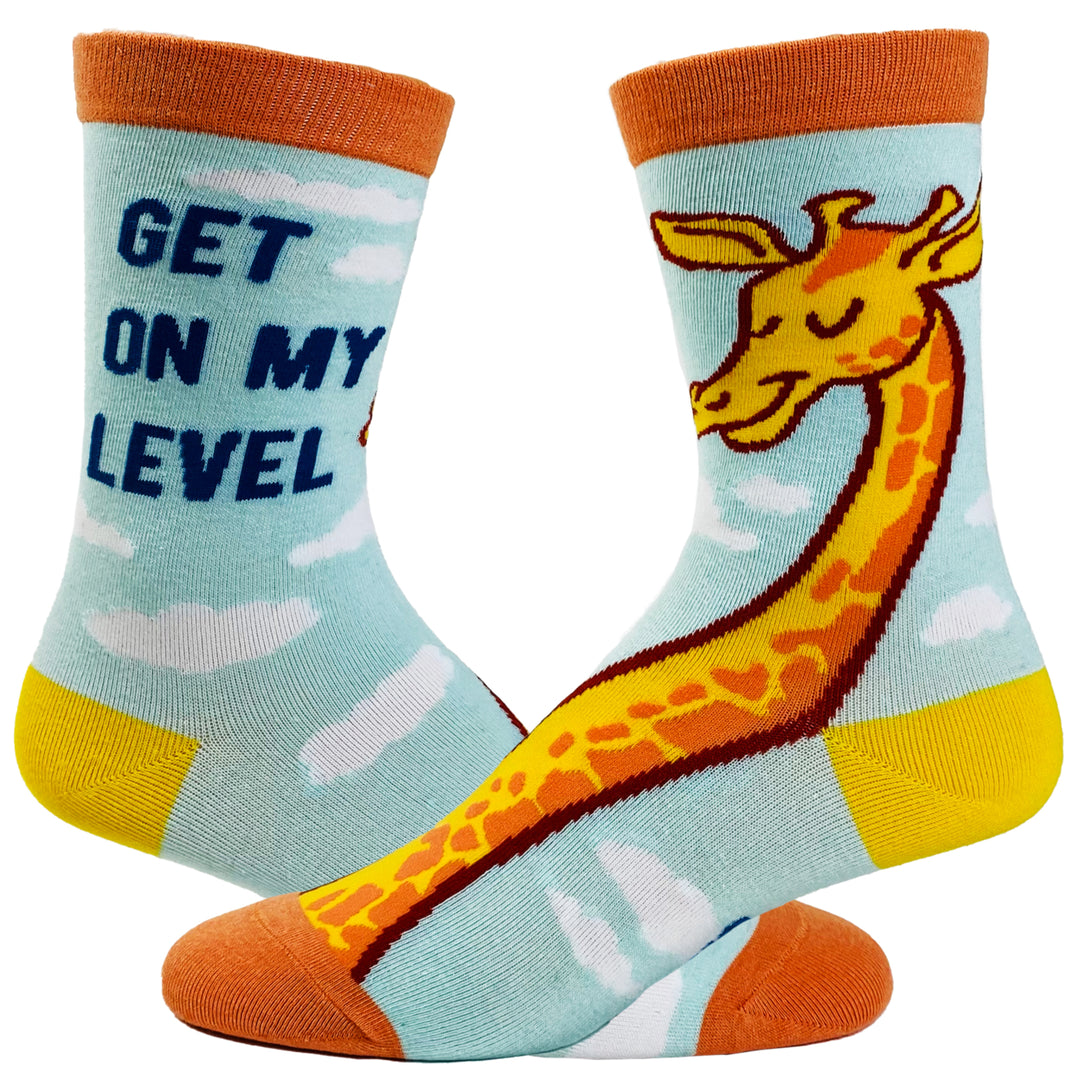 Youth Get On My Level Socks Funny Tall Giraffe Novelty Graphic Footwear Image 1