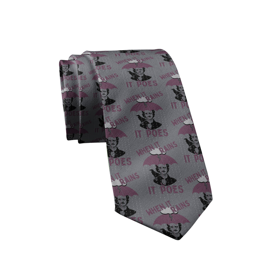 When It Rains It Poes Necktie Funny Neckties for Men Nerdy Tie Mens Novelty Neckties Image 1