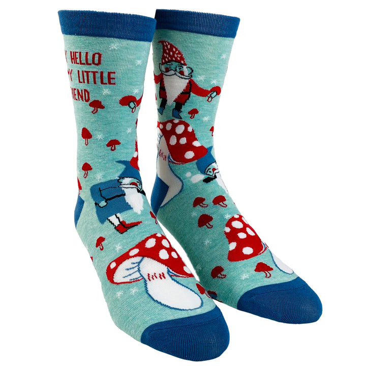 Womens Say Hello To My Little Friend Socks Funny Mushroom Gnome Novelty Fantasy Fairy Tale Footwear Image 2