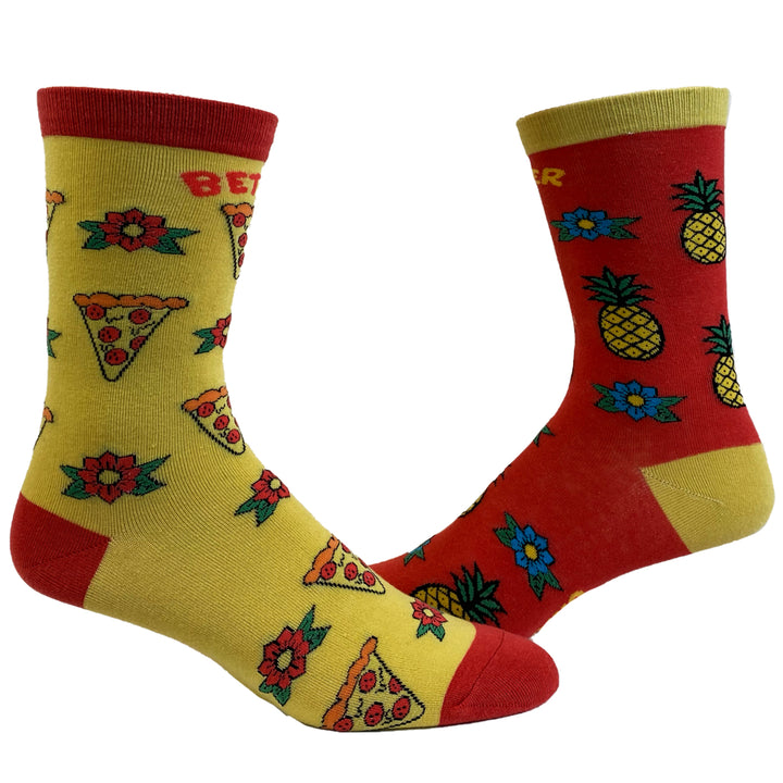 Womens Better Together Hawaiian Pizza Socks Funny Pineapple And Pizza Graphic Novelty Footwear Image 1