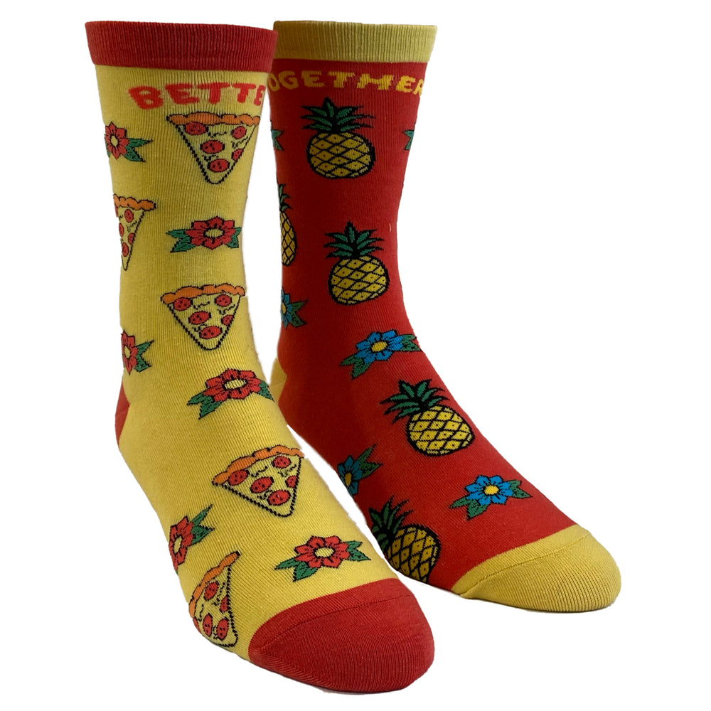 Womens Better Together Hawaiian Pizza Socks Funny Pineapple And Pizza Graphic Novelty Footwear Image 2