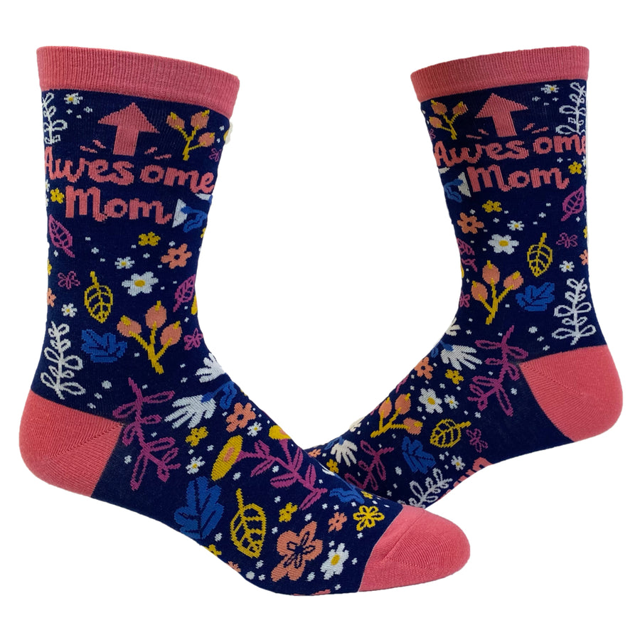 Womens Awesome Mom Socks Cute Mothers Day Flowers Novelty Footwear For Mama Image 1