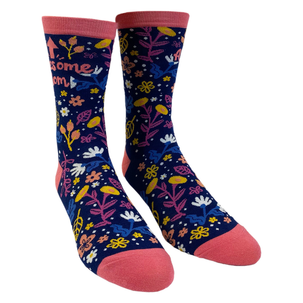 Womens Awesome Mom Socks Cute Mothers Day Flowers Novelty Footwear For Mama Image 2