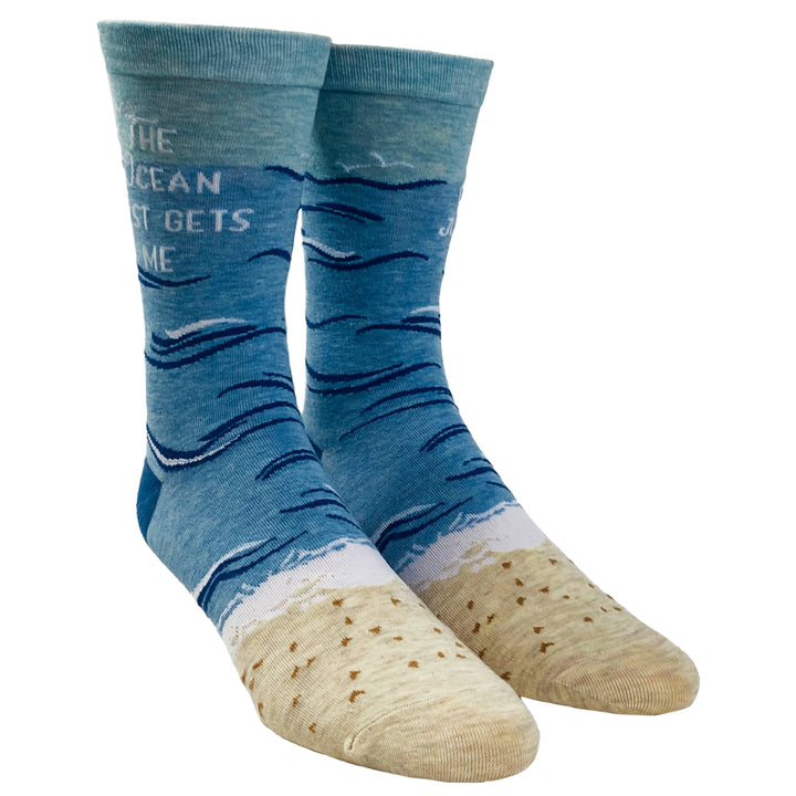 Womens The Ocean Just Gets Me Socks Funny Beach Vacation Boating Novelty Footwear Image 2