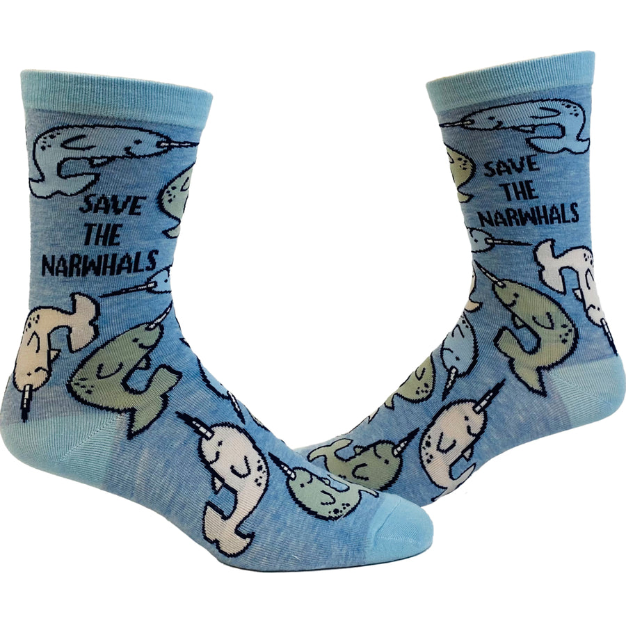Youth Save The Narwhals Socks Cute Ocean Whale Unicorn of The Sea Graphic Footwear Image 1