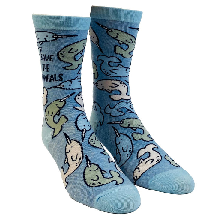 Womens Save The Narwhals Socks Cute Ocean Whale Unicorn of The Sea Graphic Footwear Image 2