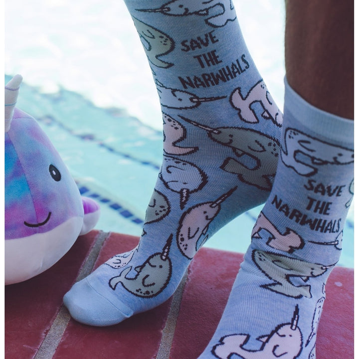 Womens Save The Narwhals Socks Cute Ocean Whale Unicorn of The Sea Graphic Footwear Image 7