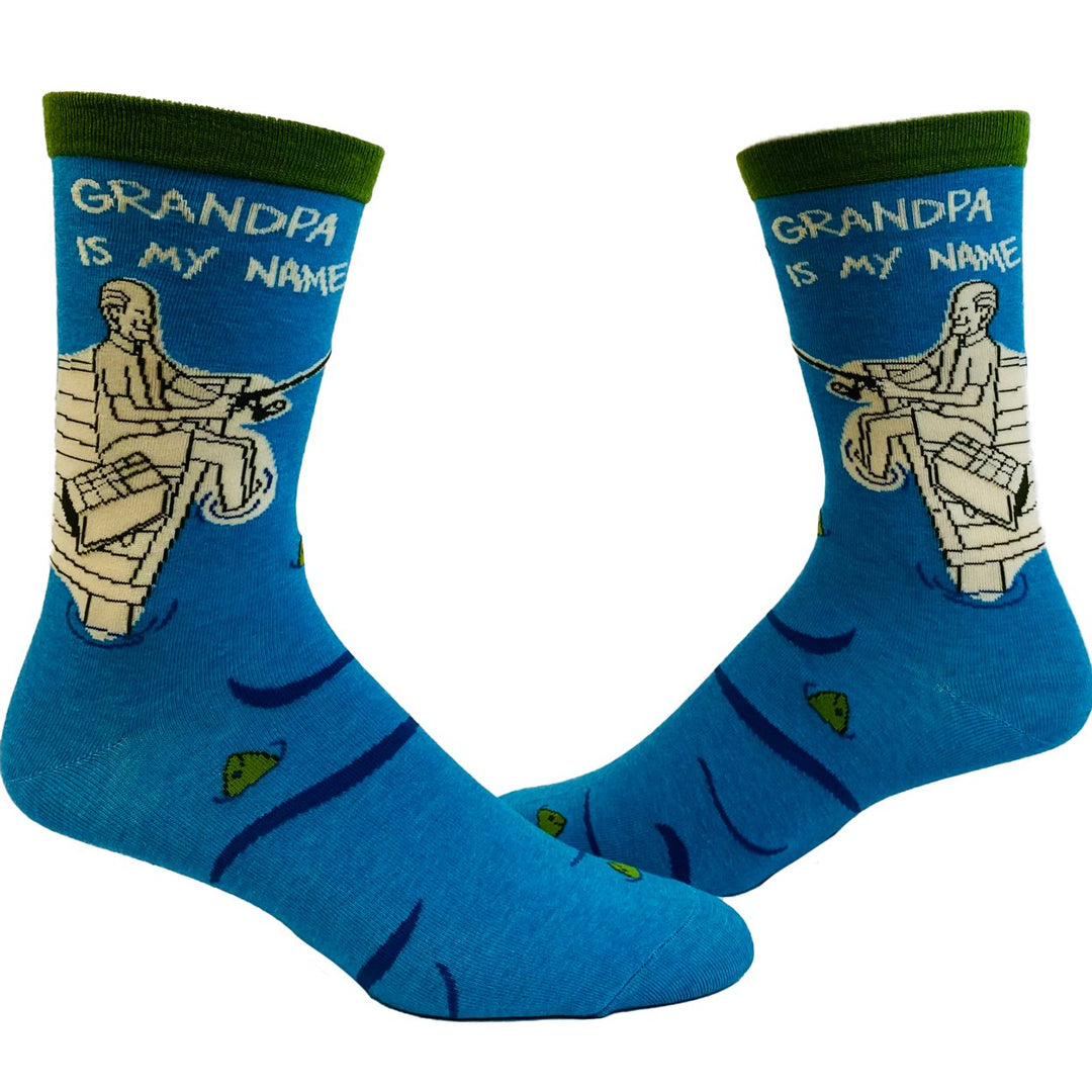 Mens Grandpa Is My Name Fishing Is My Game Socks Funny Grandfather Fisherman Novelty Footwear Image 1