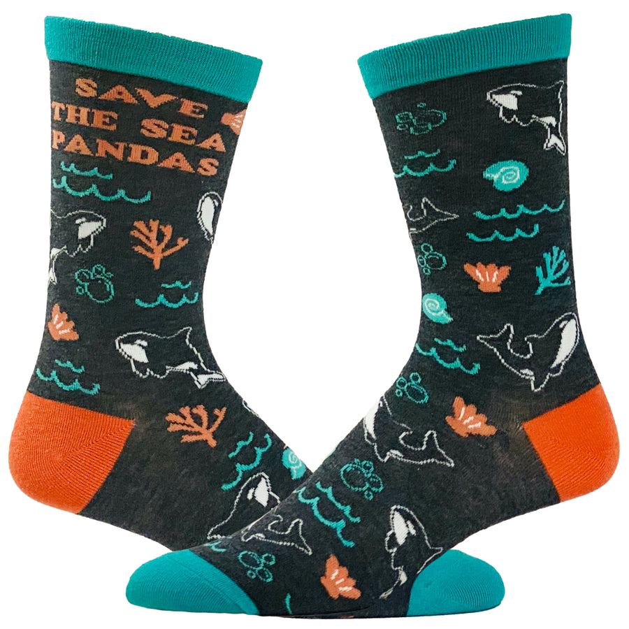 Women's Save The Sea Pandas Socks Funny Orca Save The Whales Killer Whale Novelty Footwear Image 1