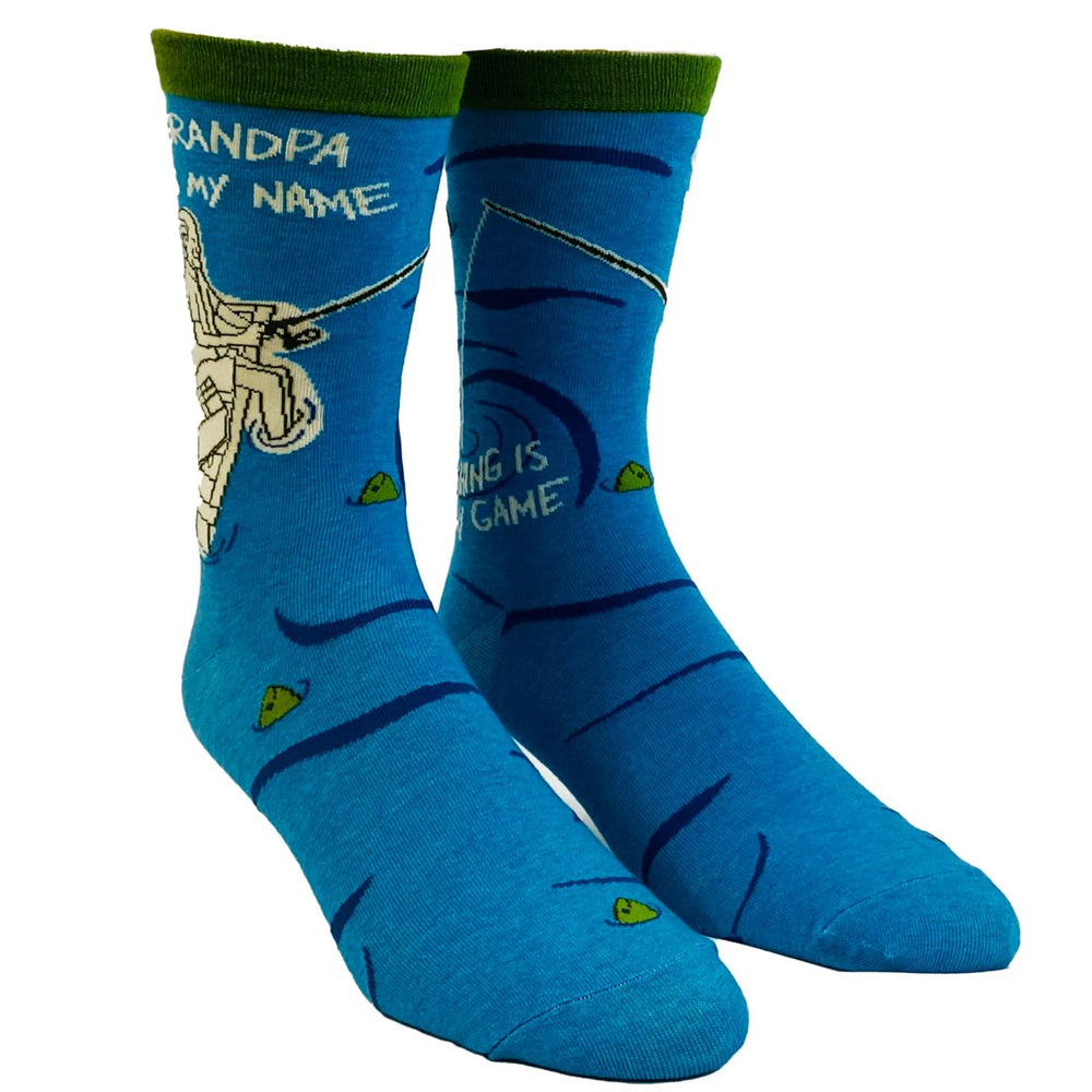 Mens Grandpa Is My Name Fishing Is My Game Socks Funny Grandfather Fisherman Novelty Footwear Image 2